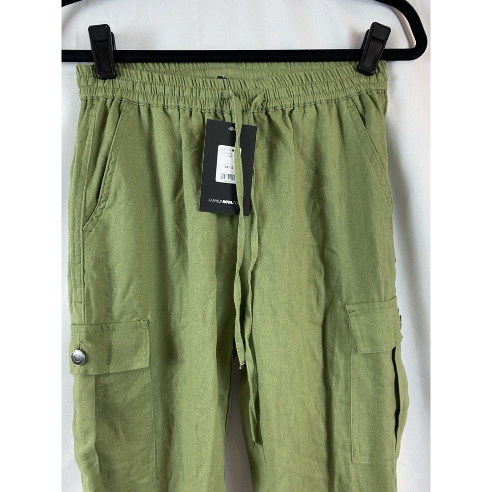 New On The Go Linen Blend Olive Green Joggers Women's Size Small - Picture 3 of 7